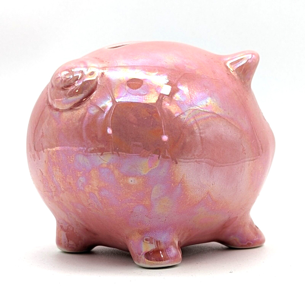 Mid Century Pink Piggy Bank Lusterware Anthropomorphic Coin Bank - Picture 10 of 12